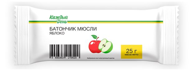 Батончик мюсли Каждый день с яблоком 25 г 21₽
