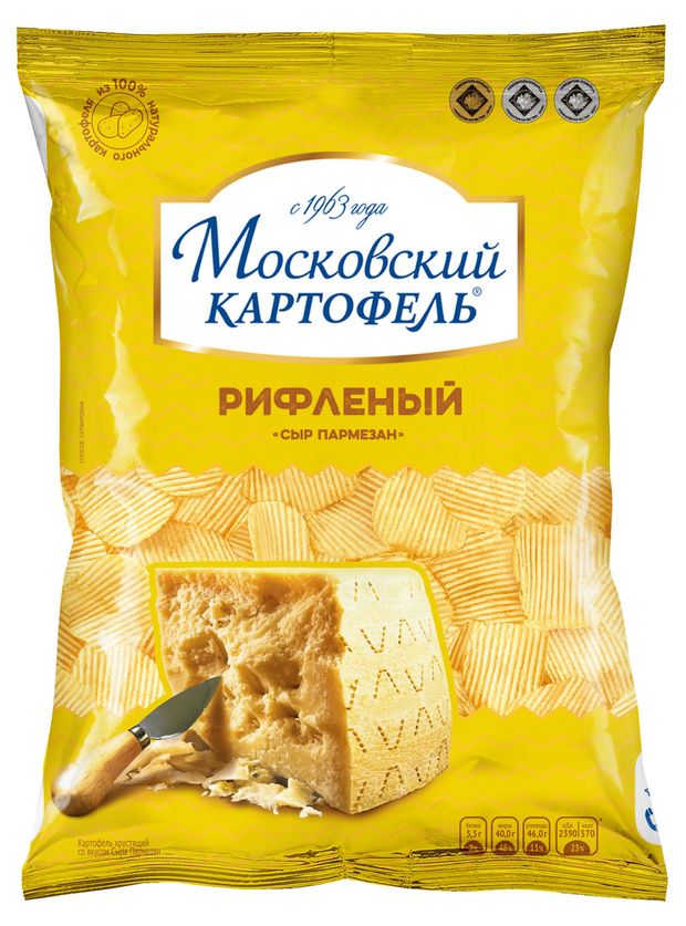 Чипсы картофельные Московский Картофель рифленые со вкусом сыра Пармезан, 120 г
