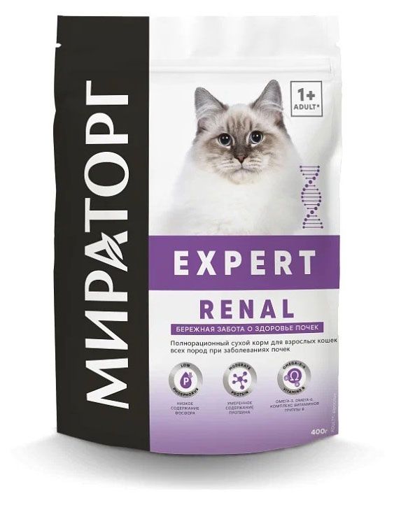 Зоотовары Сухой корм для кошек Мираторг Expert Renal при заболевании почек, 400 г