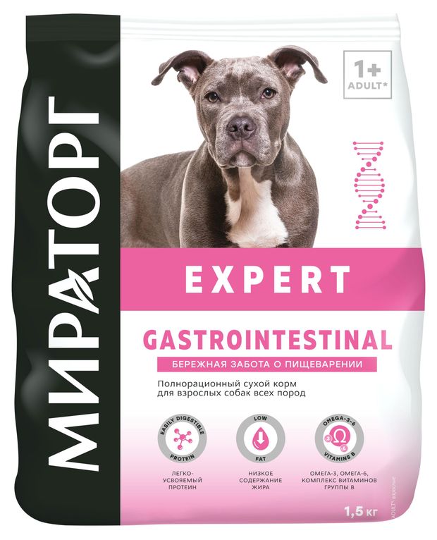 фото Сухой корм для собак мираторг expert renal gastrointestinal бережная забота о пищеварении, 1,5 кг