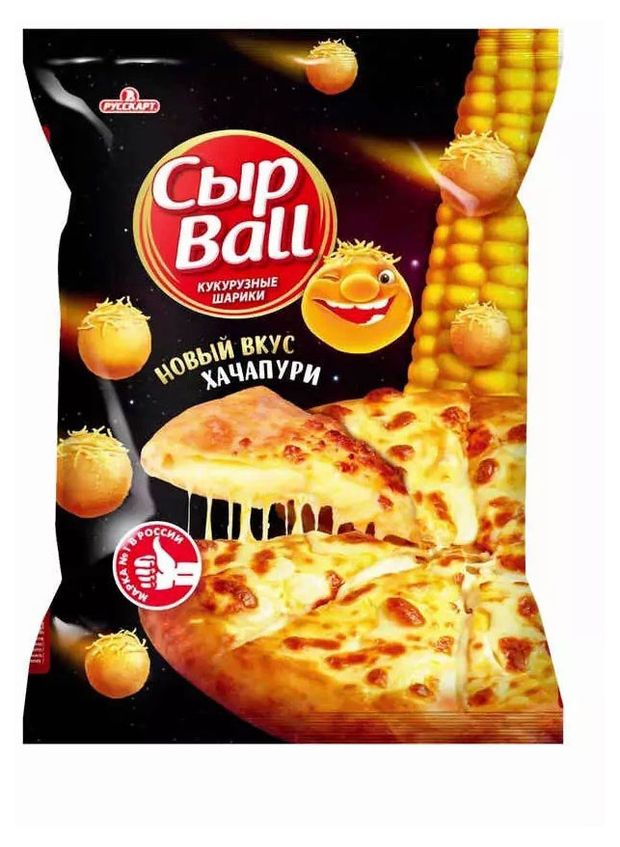 Чипсы, снеки, сухофрукты  Ашан Кукурузные шарики Русскарт Сыр Ball со вкусом Хачапури, 140 г