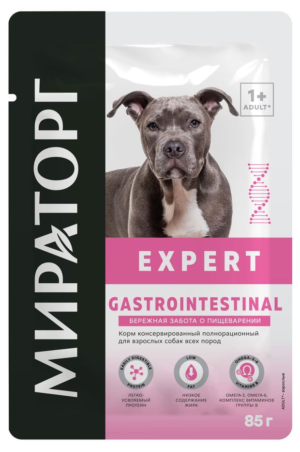фото Корм влажный для собак мираторг expert renal gastrointestinal бережная забота о пищеварении, 85 г