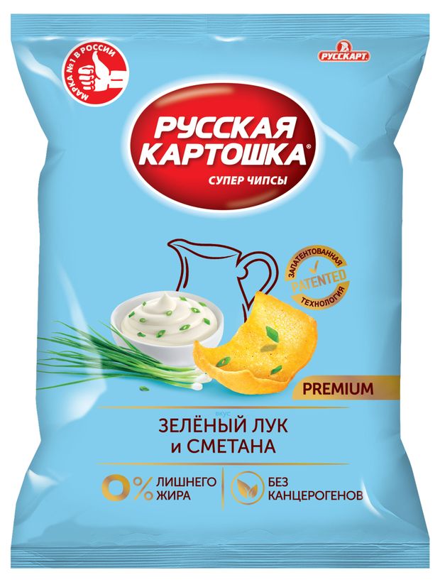 Чипсы, снеки, сухофрукты  Ашан Чипсы Русская картошка сметана и зеленый лук, 190 г