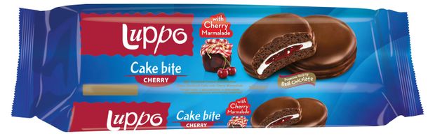 Сендвич-кекс Luppo Cherry в молочном шоколаде с маршмеллоу и вишневым мармеладом, 182 г
