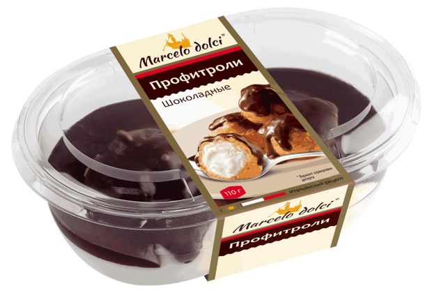 Пирожные заварные Marcelo Dolci Профитроли шоколадные охлажденные, 110 г