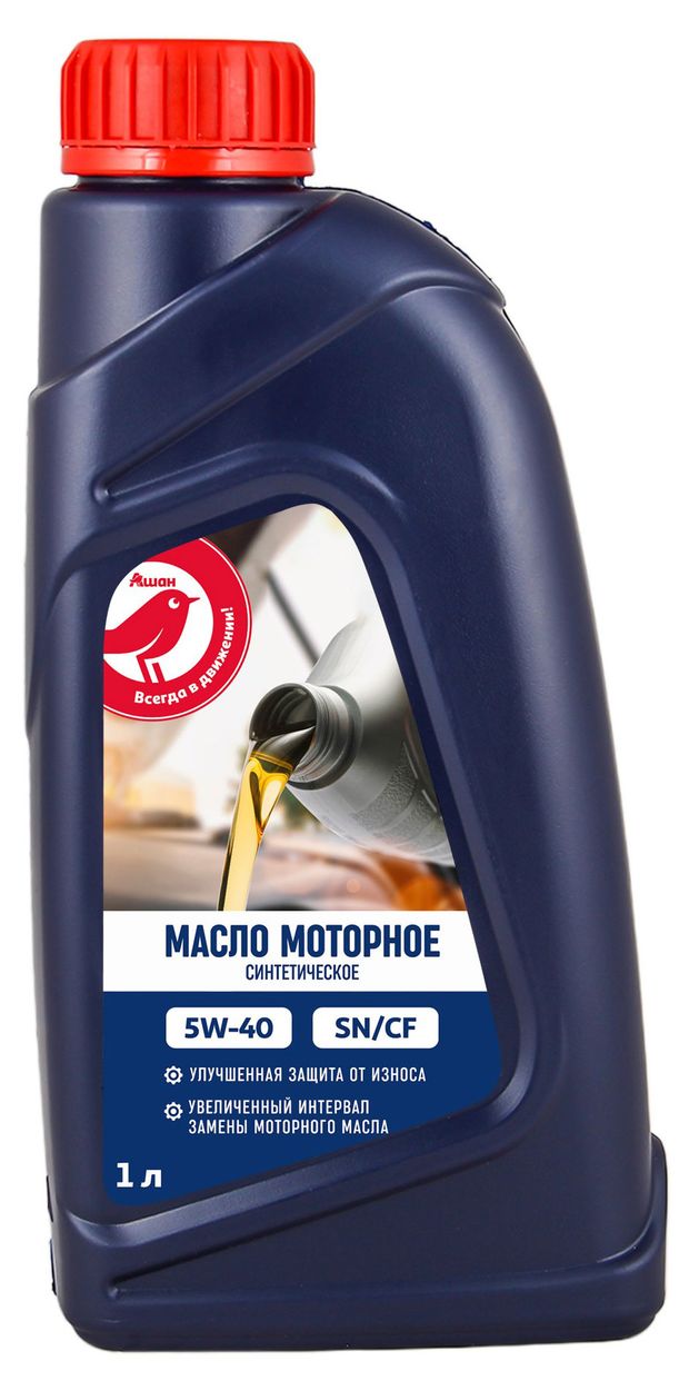 Масло моторное АШАН Красная птица синтетическое 5W-40 1 л 720₽