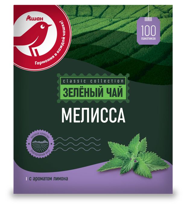 Чай зеленый АШАН Красная птица со вкусом мелиссы 100х2 г 170₽
