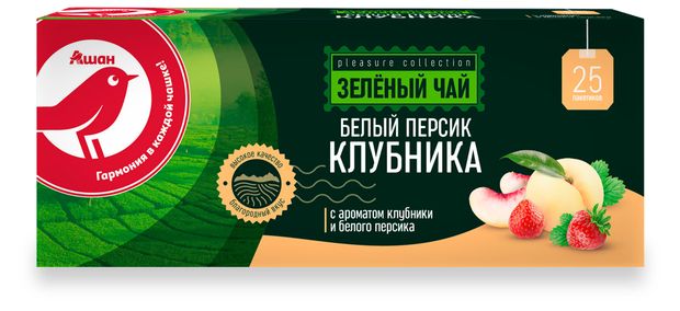 Чай зеленый АШАН Красная птица со вкусом персика и клубники 25х2 г 65₽