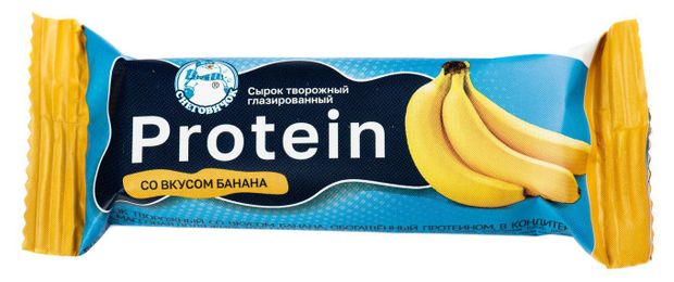 Сырок творожный глазированный Снеговичок Protein с протеином со вкусом банана батончик, 40 г