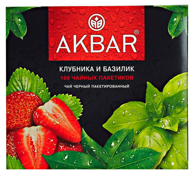   Ашан Чай черный AKBAR Клубника и базилик, 100 пакетиков