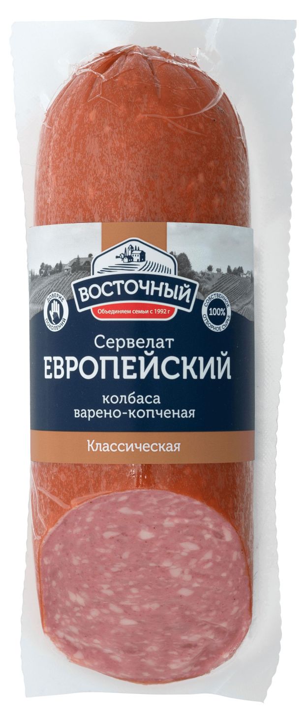 Колбаса варено-копченая Восточный Сервелат Европейский, 380 г