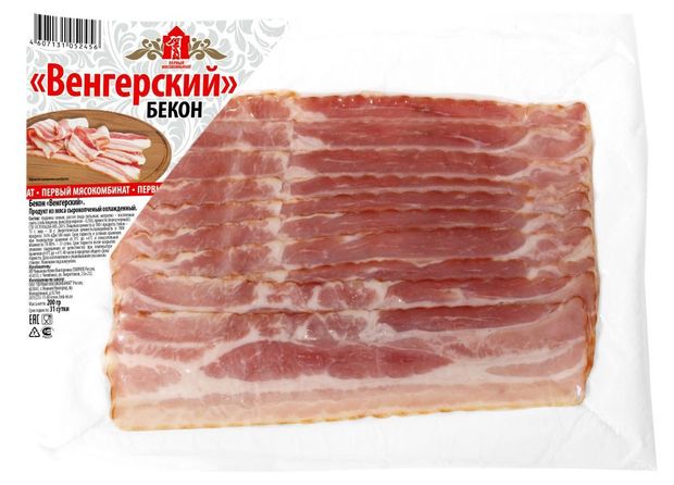 Бекон сырокопченый Первый мясокомбинат Венгерский нарезка, 200 г