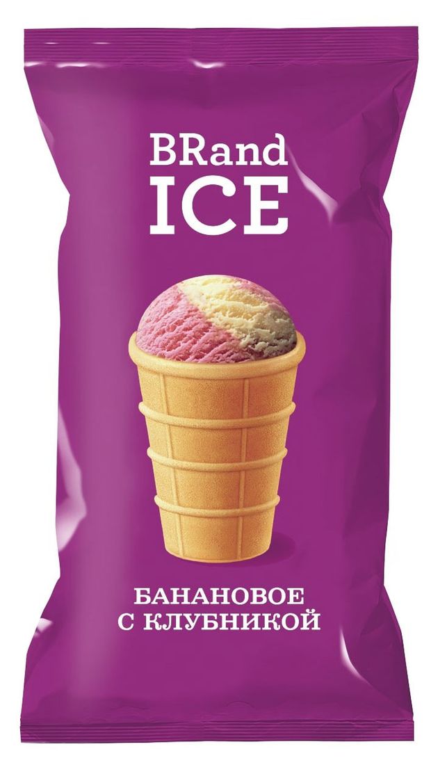 Мороженое сливочное BRandICE банановое с клубникой вафельном стаканчике 86 БЗМЖ 70 г 64₽