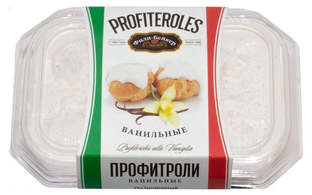 Пирожные заварные Фили-Бейкер Профитроли ванильные с белым шоколадом охлажденные, 150 г