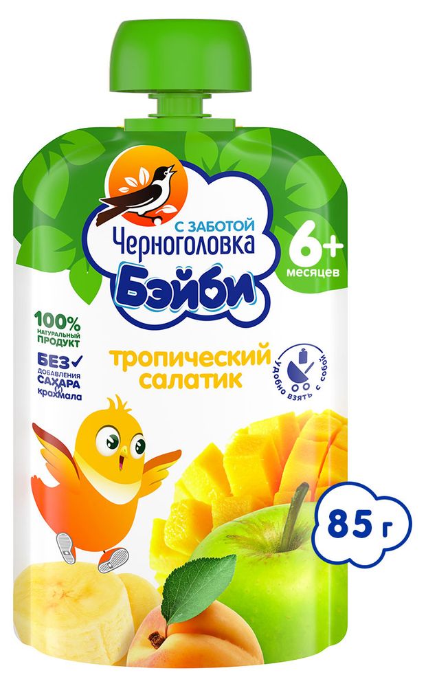 Пюре фруктовое Черноголовка Бэйби Тропический салатик с 6 месяцев 85 г 40₽