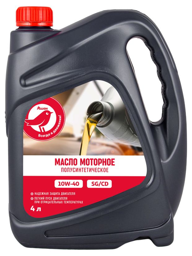 Масло моторное АШАН Красная птица полусинтетическое SAE 10W-40 API SGCD 4 л 1500₽