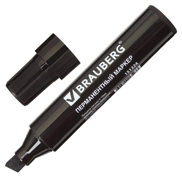 Маркер перманентный BRAUBERG jumbo черный скошенный 3-10мм, 1 шт