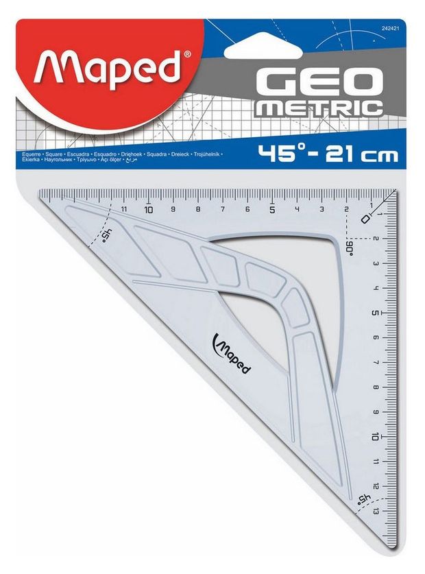 Угольник Maped с гипотенузой 21см углом 45