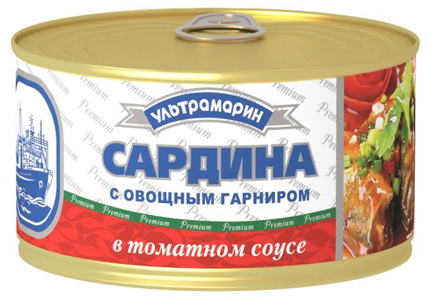 Сардина Ультрамарин с овощным гарниром в томатном соусе 240 г 79₽