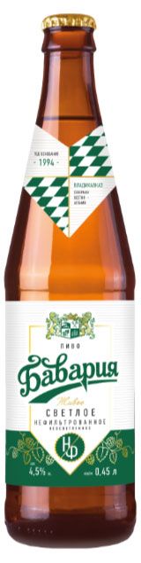 Пиво светлое Бавария нефильтрованное 4,5%, 0,45 л