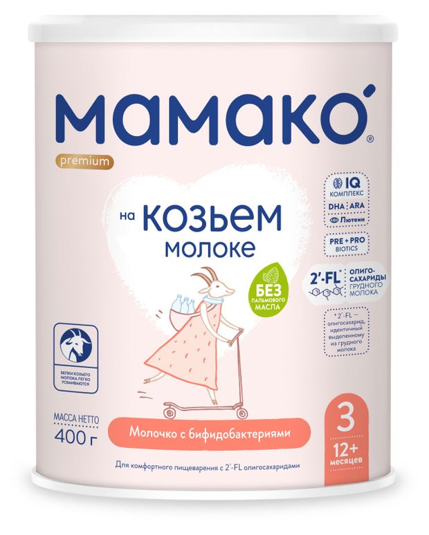 Смесь молочная Мамако Premium 3 на основе козьего молока с 12 мес., 400 г