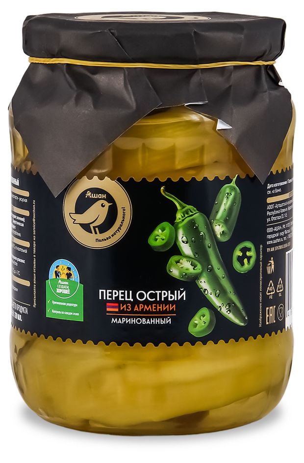 Перец АШАН Золотая птица острый маринованный 650 г 220₽