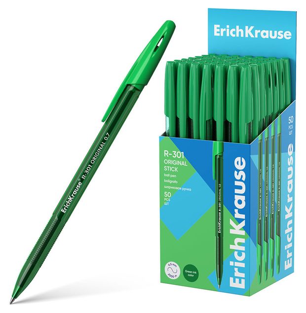 Ручка шариковая ErichKrause R-301 Stick Original 1,0 зеленая, 1 шт