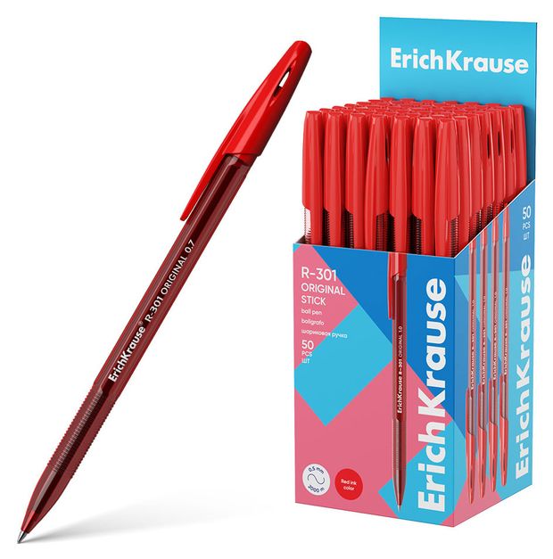 Ручка шариковая ErichKrause R-301 Stick Original 1,0 красная, 1 шт
