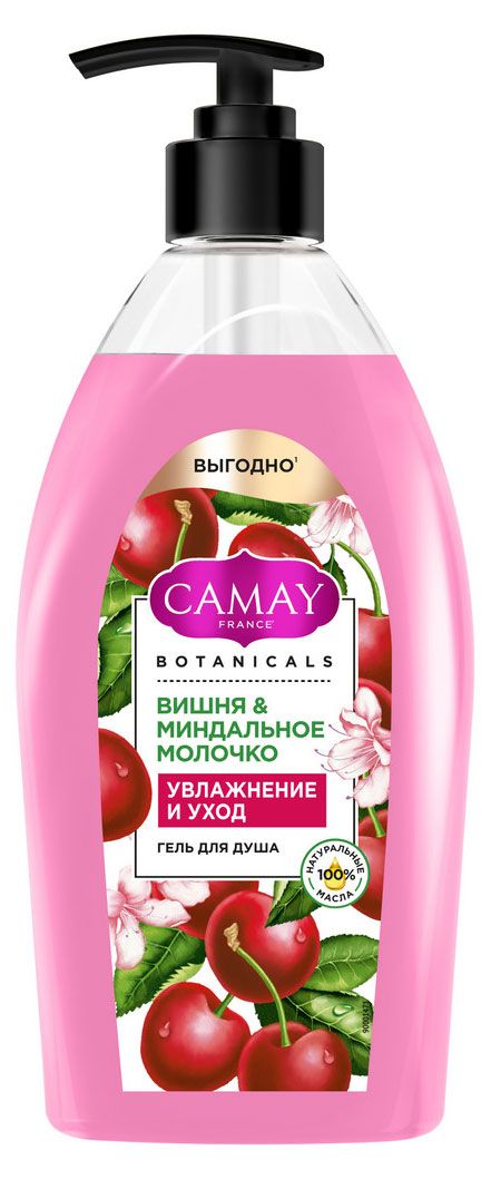 фото Гель для душа camay увлажнение и уход вишня и миндальное молочко, 750 мл
