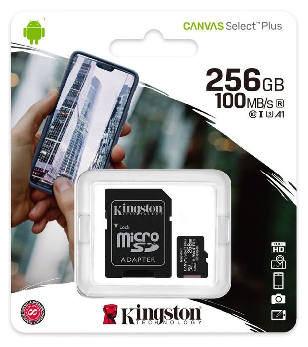 фото Карта памяти kingston microsd canvas select plus + adapter, 256 gb