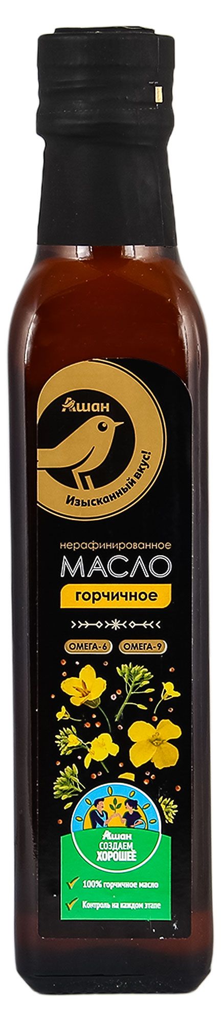 Масло горчичное АШАН Золотая птица нерафинированное 250 мл 130₽