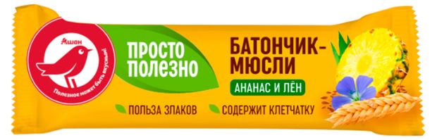 Батончики-мюсли АШАН Красная птица с ананасом и льном 35 г 25₽
