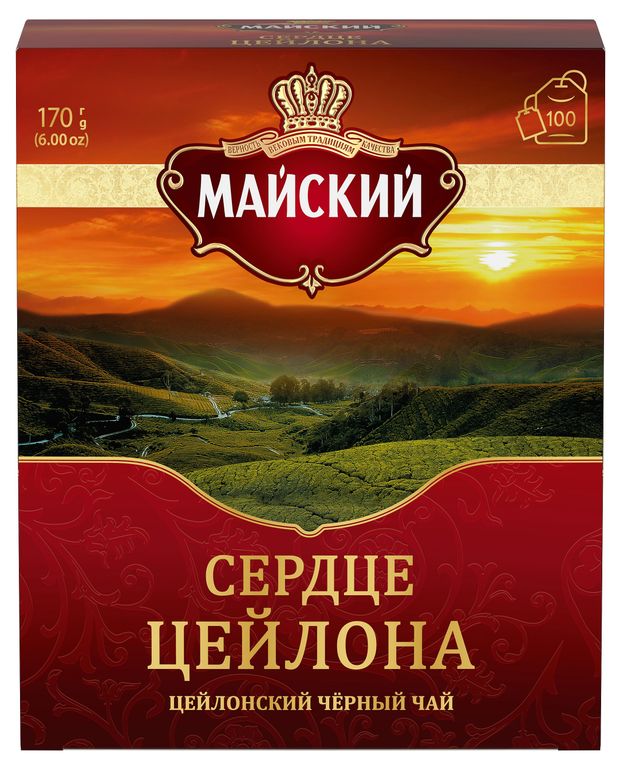 Чай черный Майский Сердце Цейлона цейлонский байховый, 100х1,7 г