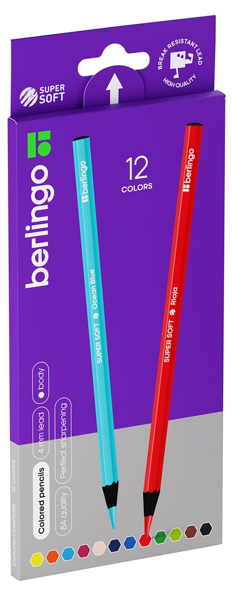 Карандаши цветные Berlingo SuperSoft Blackwood, 12 цветов