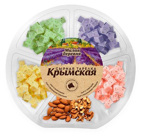 Сырная тарелка Милая деревня Крымская лаванда, базилик, вяленые томаты с орехами и медом кубики БЗМЖ, 200 г