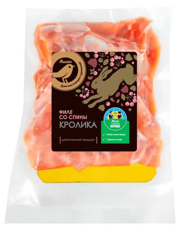 Вырезка филе из спинки кролика АШАН Золотая птица охлажденная вес 1300₽