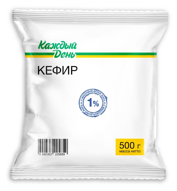 Кефир Каждый день в пакете 1% БЗМЖ, 500 г