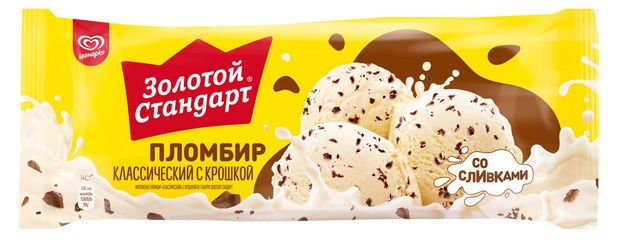 Мороженое пломбир Золотой Стандарт Классический с шоколадной крошкой БЗМЖ 400 г 154₽