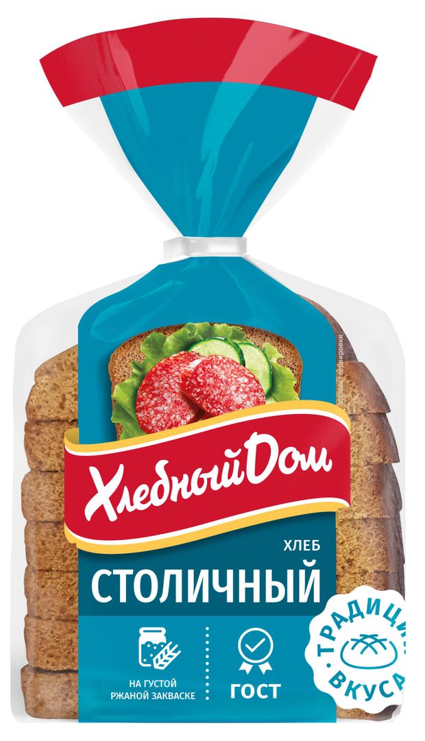 Хлеб ржано-пшеничный серый Хлебный Дом Столичный на ржаной закваске половинка нарезка ГОСТ, 350 г