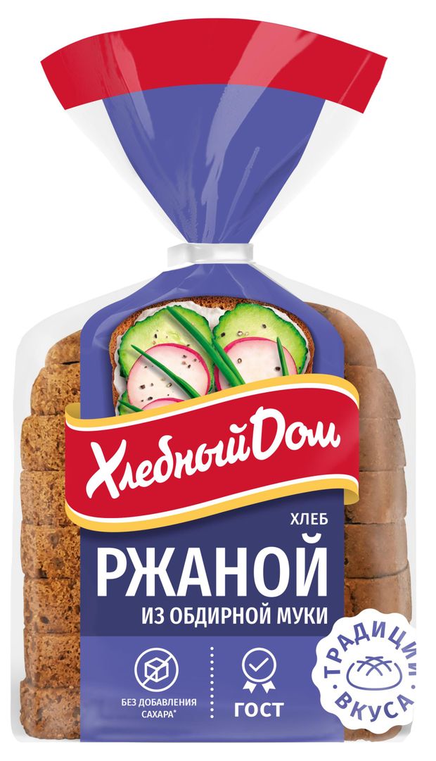 Хлеб ржаной черный Хлебный Дом из обдирной муки без добавления сахара нарезка ГОСТ, 400 г