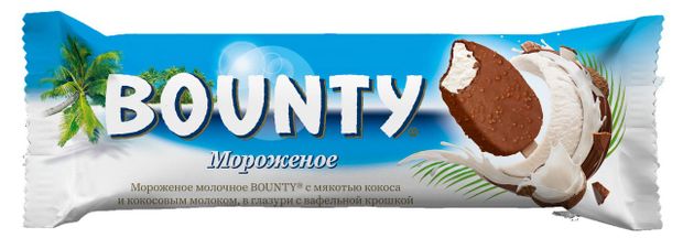 Мороженое молочное Bounty с мякотью кокоса и кокосовым молоком в глазури с вафельной крошкой БЗМЖ, 60 г