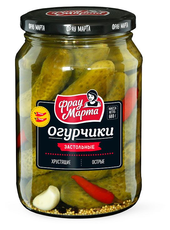 Огурчики Фрау Марта Застольные 680 г 169₽