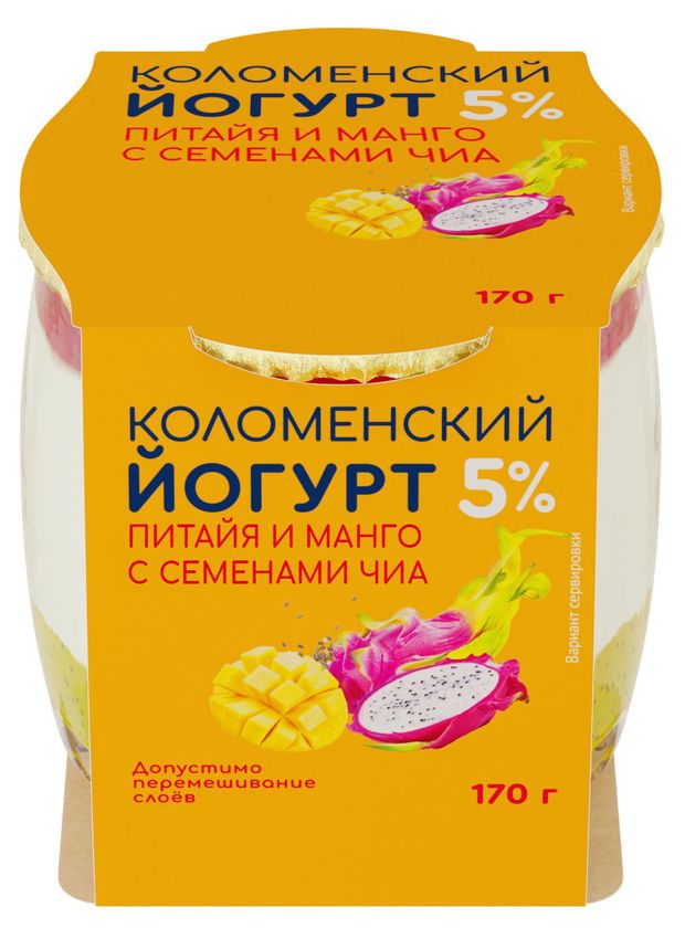 Йогурт Коломенский Питайя манго с семена чиа 5 БЗМЖ 170 г 90₽