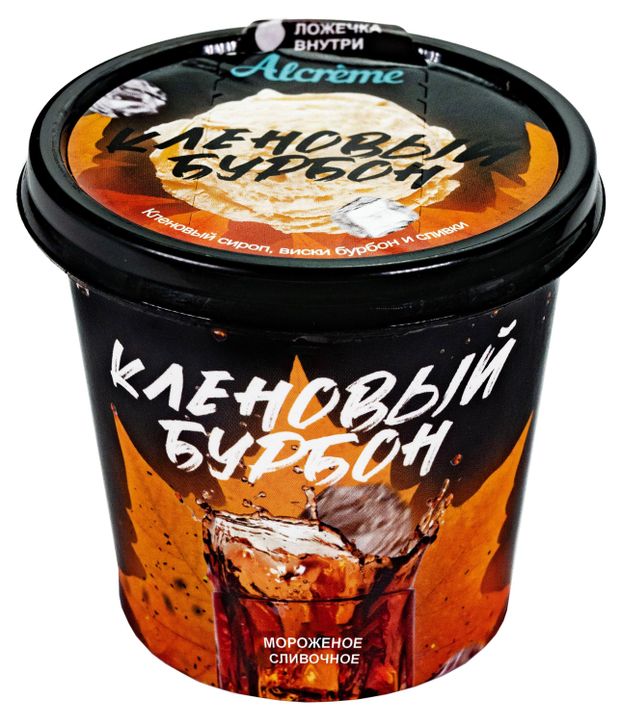 Мороженое алкогольное сливочное Alcreme Кленовый бурбон с кленовым сиропом и виски 0,5% БЗМЖ, 150 мл