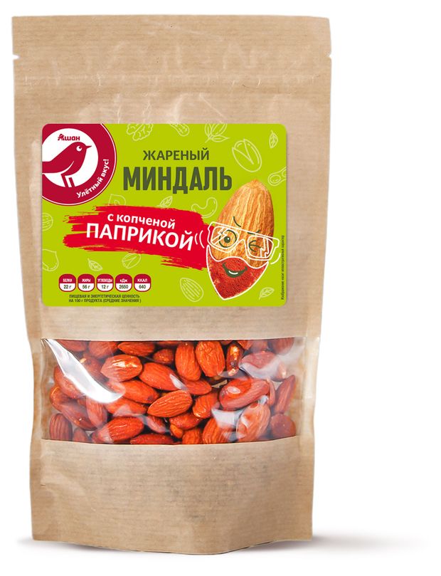 Миндаль АШАН Красная птица жареный с копченой паприкой 150 г 289₽