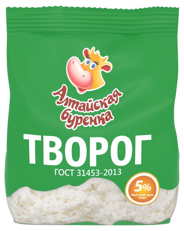Творог рассыпчатый Алтайская Буренка в пакете 5% ГОСТ БЗМЖ, 450 г