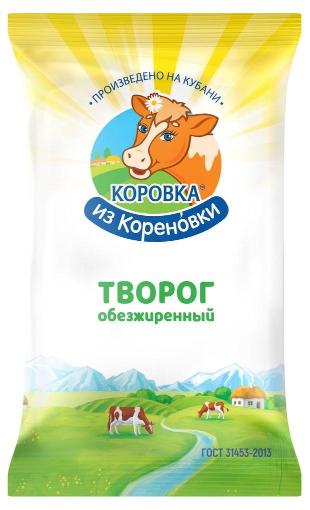 Творог классический обезжиренный Коровка из Кореновки брикет 0% ГОСТ БЗМЖ, 180 г