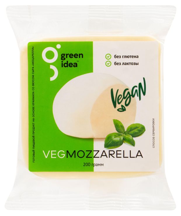Сыр растительный Green Idea Vegan Моцарелла на основе крахмала без глютена и лактозы 24% ЗМЖ, 200 г