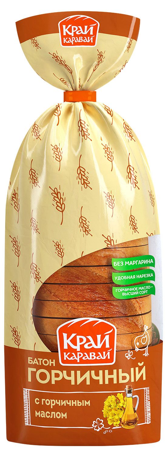 Батон Край Каравай Горчичный нарезка, 350 г