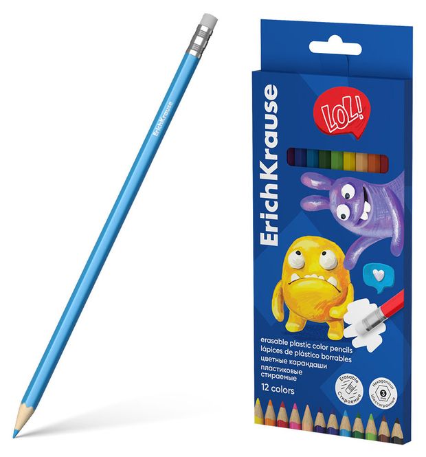 Карандаши цветные ErichKrause стираемые с ластиком 12 цветов 169₽